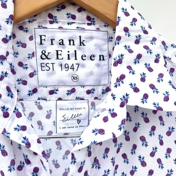 Frank & Eileen Eileen Button Up Shirt White Pink Pineapples Cotton XS Down - Picture 3 of 7